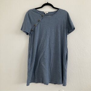 Umgee Striped Cotton Tunic T Shirt Short Sleeve Blue White Nautical Preppy M